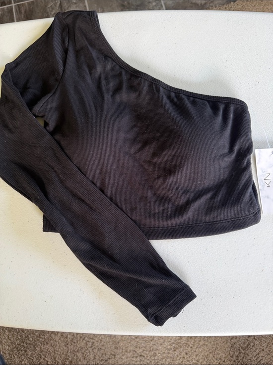 Klassy Network Tops - Klassy Network Cropped Black One-Shoulder Ribbed Top Long Sleeve